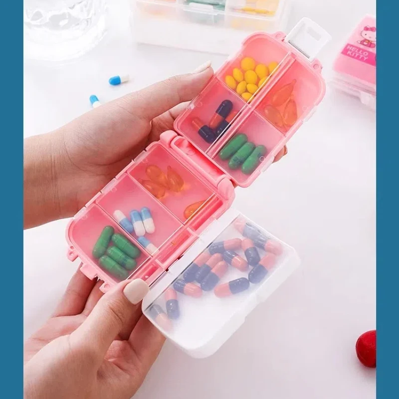 Sanrio hellokykitty Kawaii Cartoon Portable Pill Tissue Box 7 Grid Pill Box grande capacità carino Mini contenitore settimanale portapillole