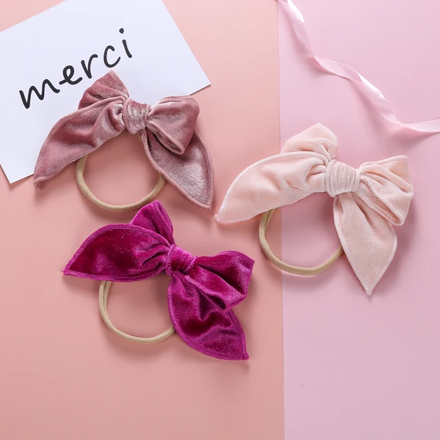 Korea Hair Bow Velvet Turban Opaski na głowę dla dziewczynek Scrunchie Solid Color Bow Knot Opaski do włosów dla dziewczynek Śliczne akcesoria 2022