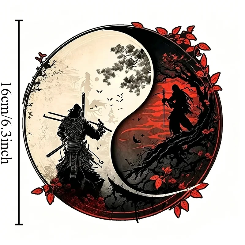 1pc 2D Flat Yin Yang Samurai Ink Style Vinyl Stickers, Waterproof Decal For Car Window Bumper Laptop Decor, Holiday Gift