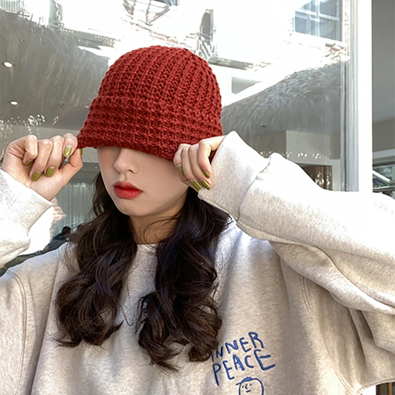 

Новая шерстяная однотонная вязаная шапка для женщин в стиле Kpop, теплая шапка для отдыха для девочек, зимняя шапка с дыней, спортивная модная лыжная шапка-бини