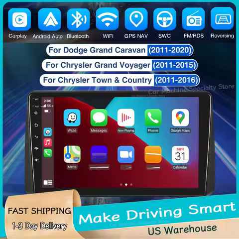 4+64G Car GPS Navi 9''Stereo Radio for Grand Caravan For Chrysler Town Country for Grand Voyager Android15 with Carplay SWC
