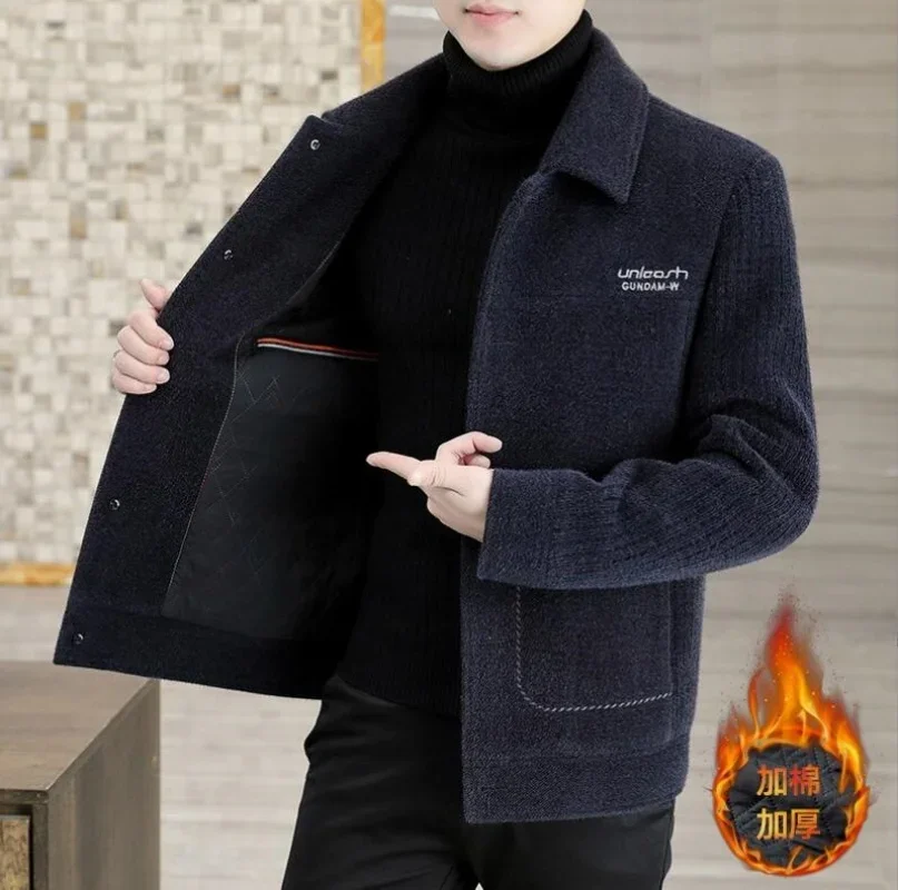 2024 Autumn Winter New Men\'s Wool Blends Thickened Jacket Coat Korean Version Slim Fit Casual Business Short Men\'s Coat