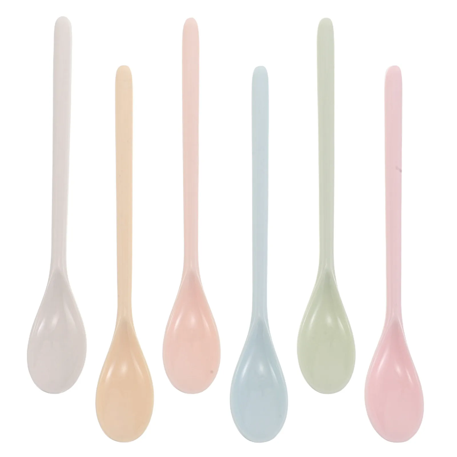 6Pcs Long Handle Plastic Spoons Feeding Utensils Drop-Resistant Imitation Porcelain Soup Stirring Kindergarten