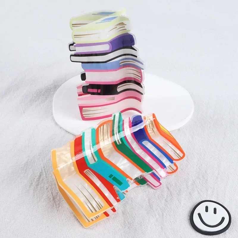 2024 New Creative Girl Fun Acrylic Gripper Ripple Color blocked Book Dopamine Hair Clip Teacher Gift Hair Accessories