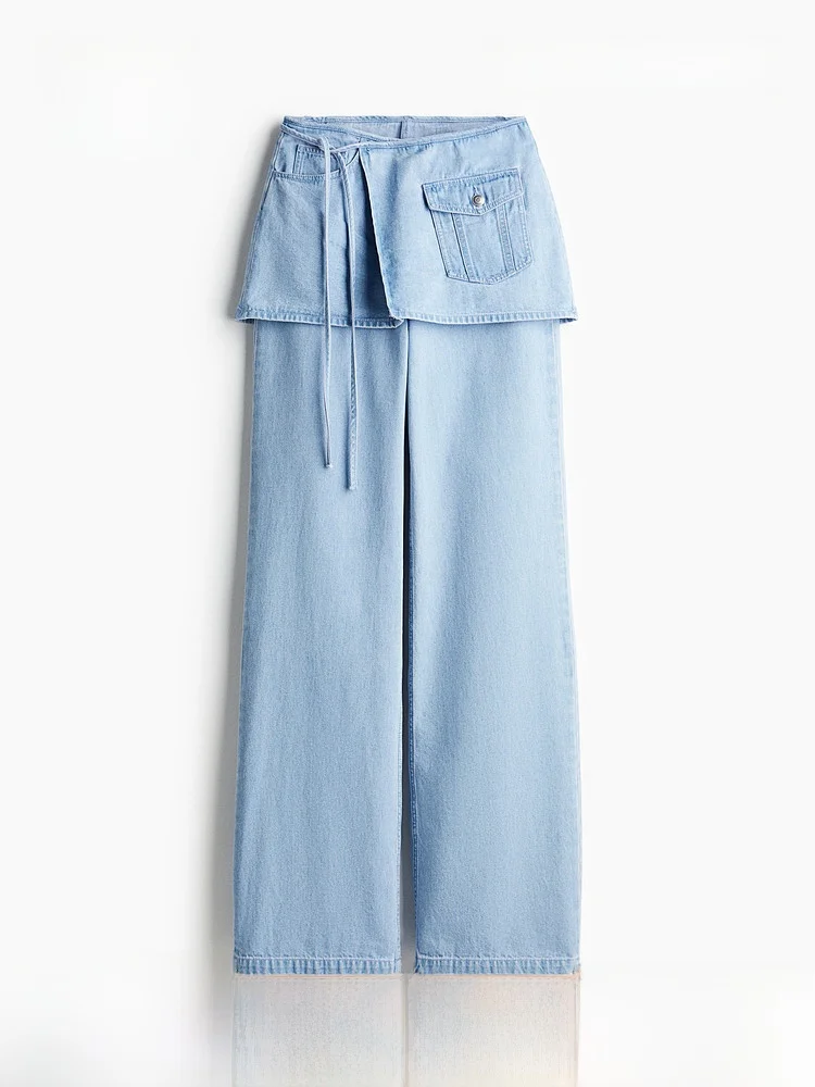 

Fashionable Belted Wrap Skirt Bell Bottom Pants Workwear Style Casual Cotton Women's Trousers by H&M Straight Leg Fit