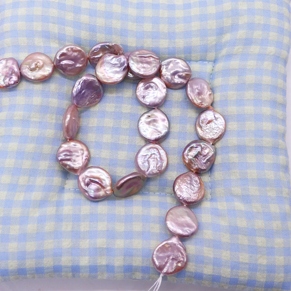 

Natural Freshwater Pearls Purple Round Disc Button-shaped Pearls Straight Holes Baroque Pearl Beads DIY Necklace Accessories
