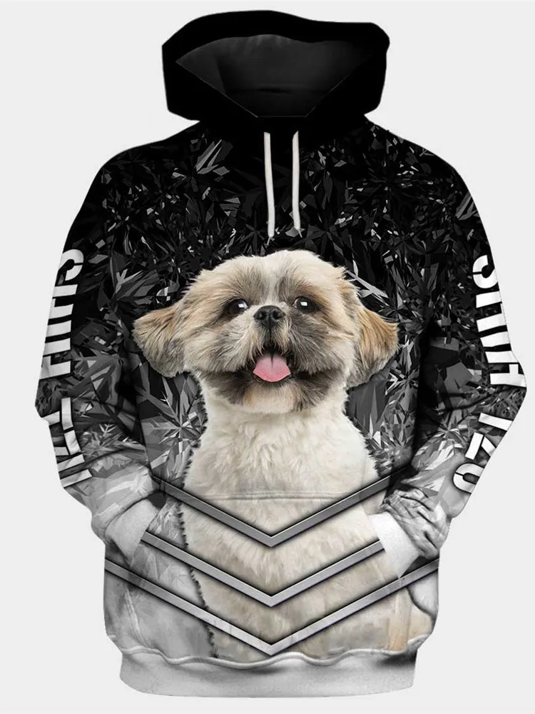 

3D Dog Print Men's Casual Hoodie Long Sve Long Pants Autumn Season Youth Faion Sweatirt Jaet Set