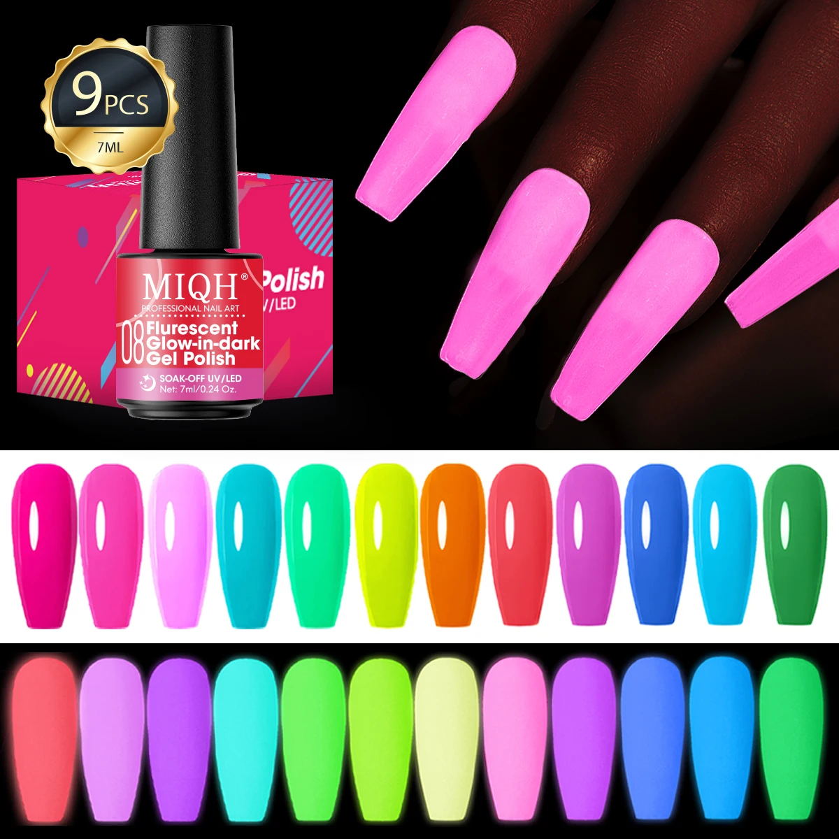 طلاء أظافر جل مضيء من النيون جل بالأشعة فوق البنفسجية طلاء أظافر لامع قابل للإزالة طلاء أظافر شبه دائم طلاء أظافر ذاتي الصنع
