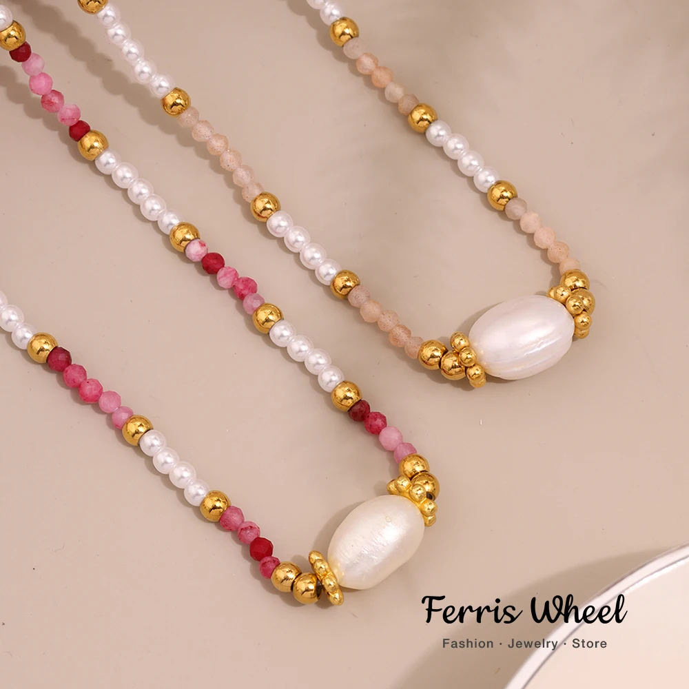 

Ferris Wheel Craft Beaded Waterproof Necklace for Women Stainless Steel Gold Plated Oval Pearl Pendant Luxury Jewelry Gift