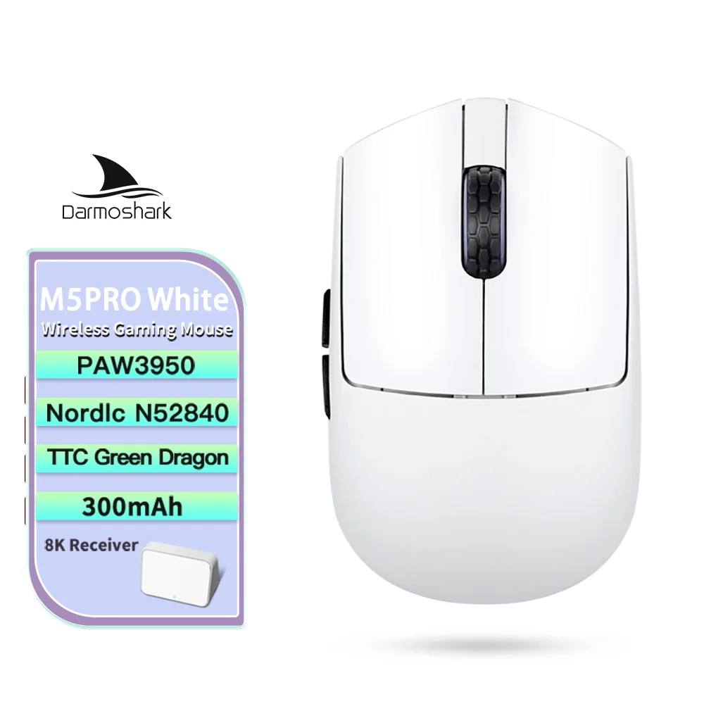 Darmoshark M5Air V2 Gesmeed Koolstofvezel Gaming Muis Draadloze 8K Macro Muis 30KDPI Vingergreep Kleine Handmuizen 30g Lichtgewicht