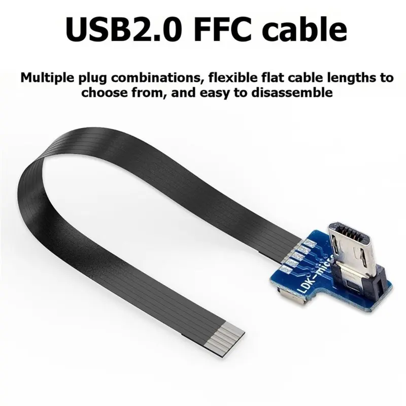 M01K FFC Type-C Mini Micro USB 90° Extension Ribbon Cable Slim Flat Flexible FPC Charger 20CM Soft