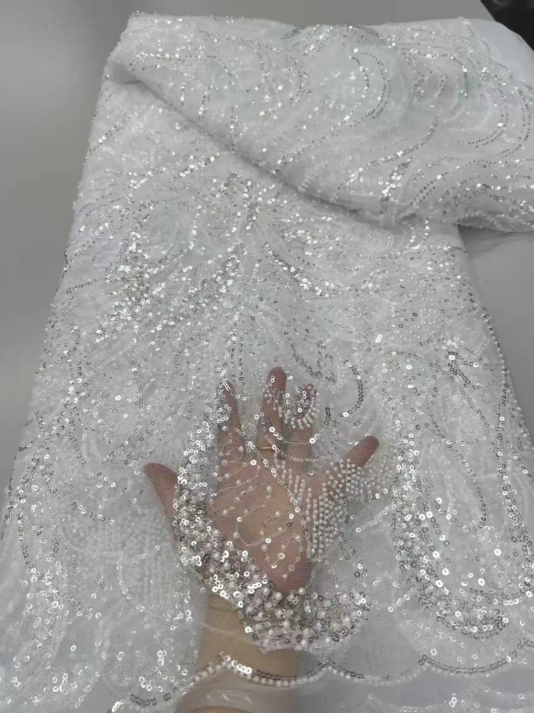 Perlenbesetzte Spitze, afrikanische Tüll-Spitzenstoffe, französischer Spitzenstoff, 2025, hochwertige Spitze, 5 Yards, nigerianischer Spitzenstoff für Partykleid