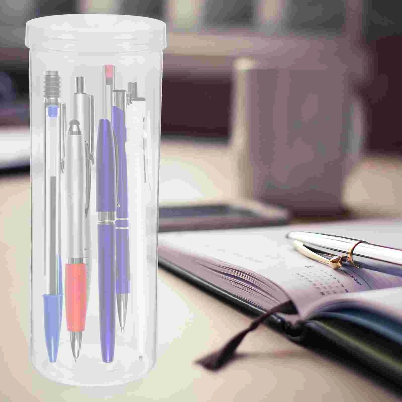 2 Pcs Transparent Pen Holder Plastic Storage Boxes Clear Display Tube 50pcs Pencils Cap Lightweight Gift Packaging Daily Use