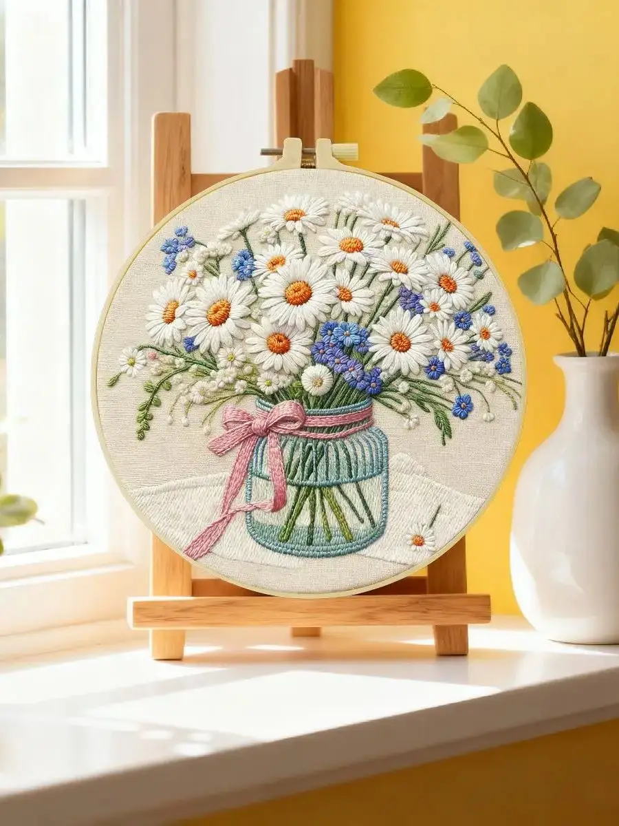 1 Stück 20X20CM/15X15CM 7,87/6,3 Zoll Pflanzen - Blumen Stickerei Starter-Kit DIY-Kit DIY-Stickerei-Set Handarbeiten Malerei – Detail 6