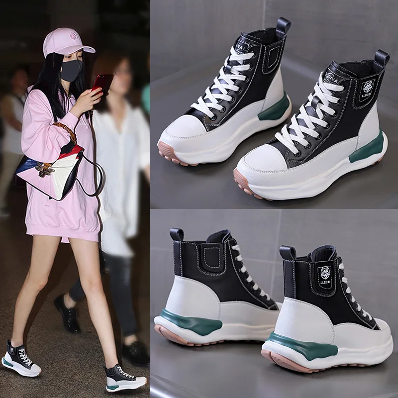 Snow Boots Height White Sneaker Increase Shoes Platform Boot Genuine Leather Shoe Spring Women Winter High Top Plush Thick Soles