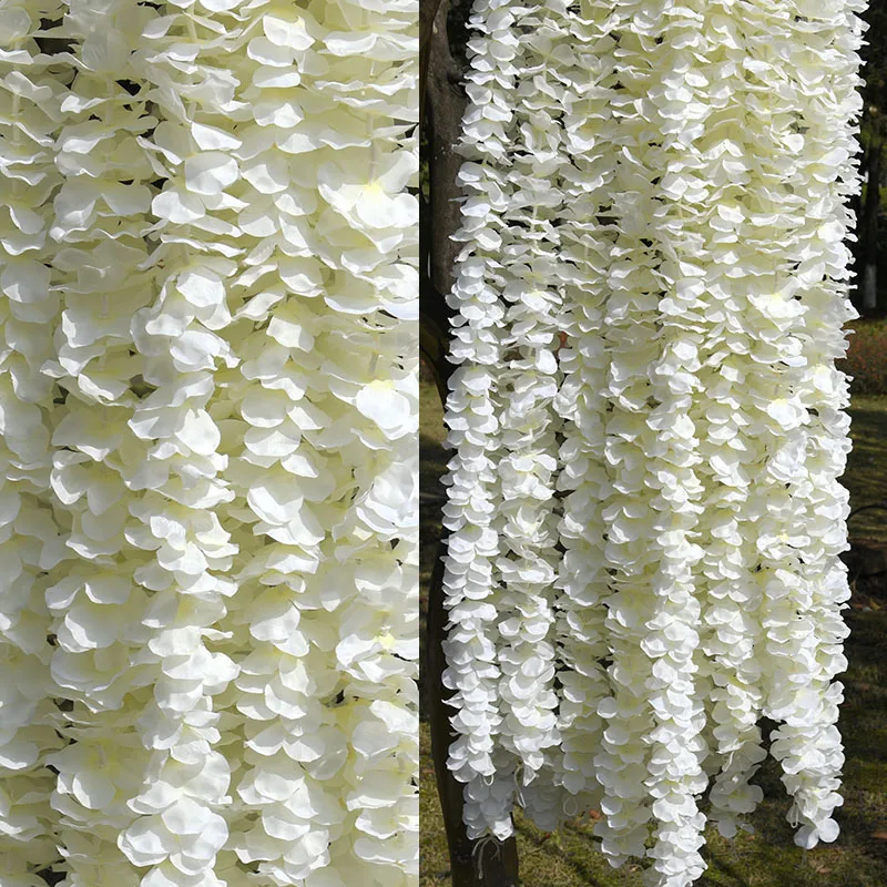 2pcs Wisteria Garland  Artificial Silk Flower Vine For Home White Wedding Garden Decoration Rattan Hanging  Wall Fake Flowers