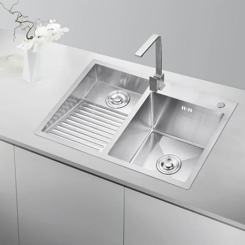 

Stainless steel balcony laundry sink with rubbing plate laundry pool hand thickened under the counter double slot household