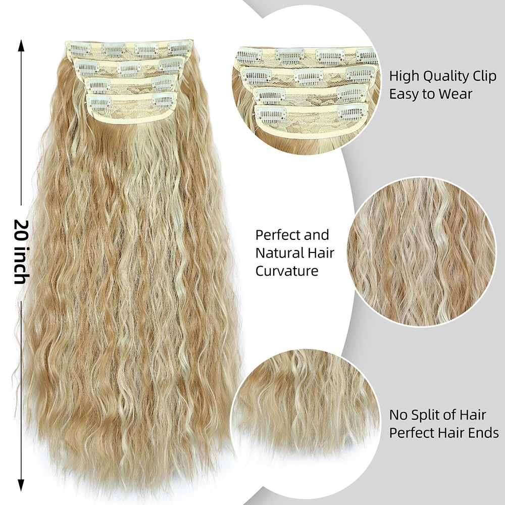 Longas extensões de cabelo encaracolado, cabeça cheia fibra sintética Hairpieces, cabelo falso fofo, marrom escuro, 11 Clip na extensão, 20 \