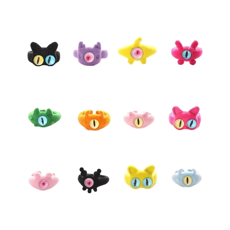 

12pcs Colorful Monsters Rings Women Fashion Cartoon Big Eye Open Couple Rings