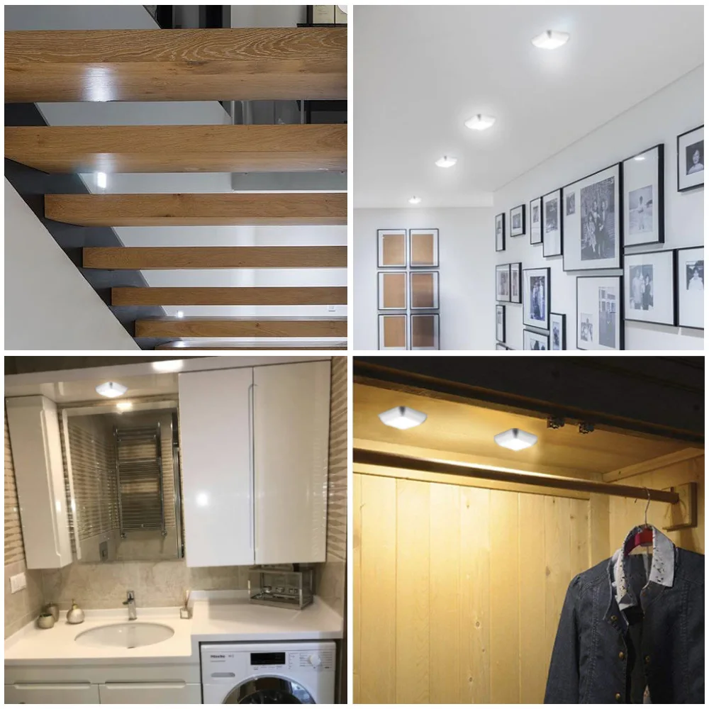 Luces nocturnas con Sensor de movimiento y batería, luz LED inalámbrica para interiores, escaleras, Puck, debajo del gabinete, pasillo, escalera, armario, cocina