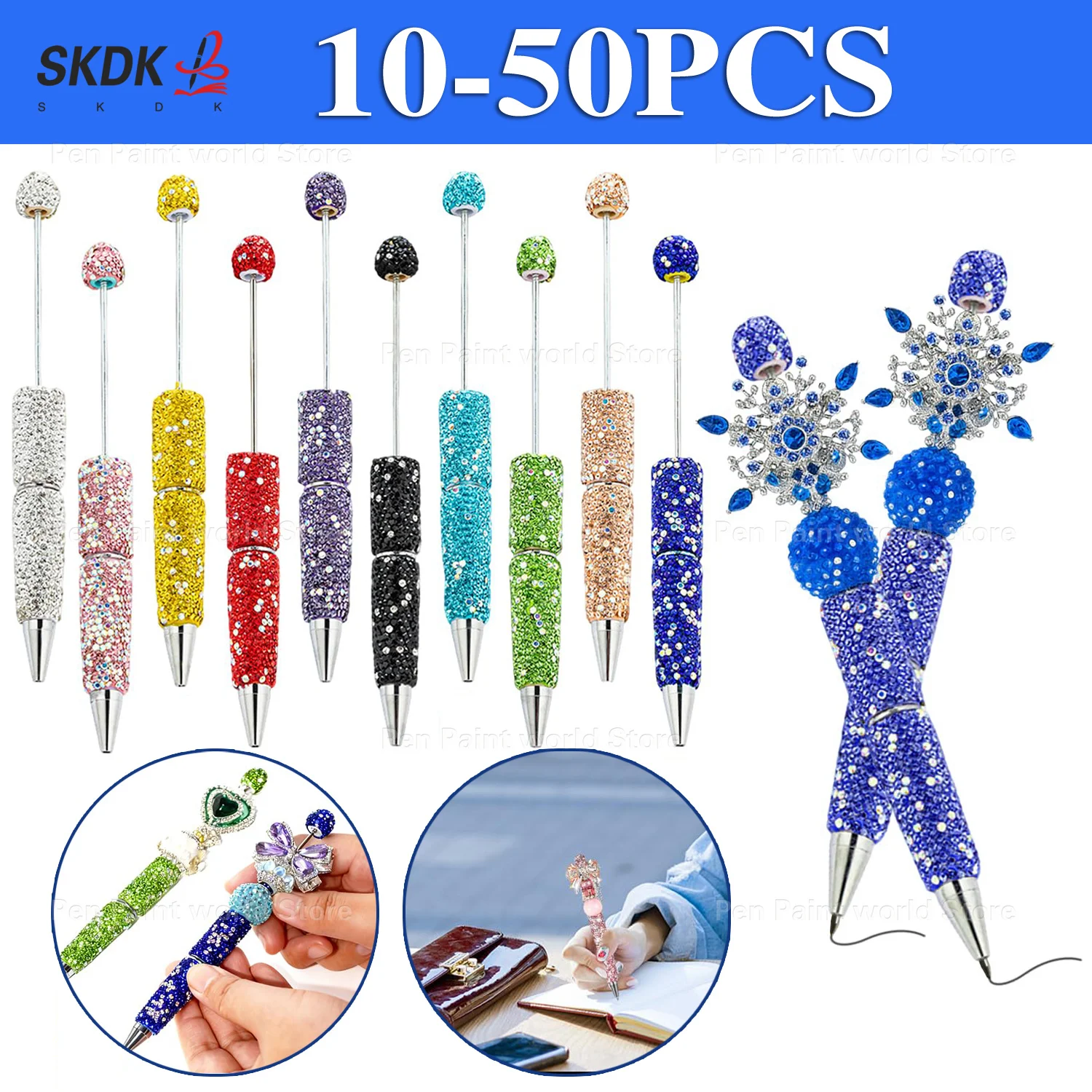 10-50Pcs New Arrival DIY Beaded Ballpoint Pen Full Rhinestone Handmade Creative Bead Pen Office School Writing Gift Pen