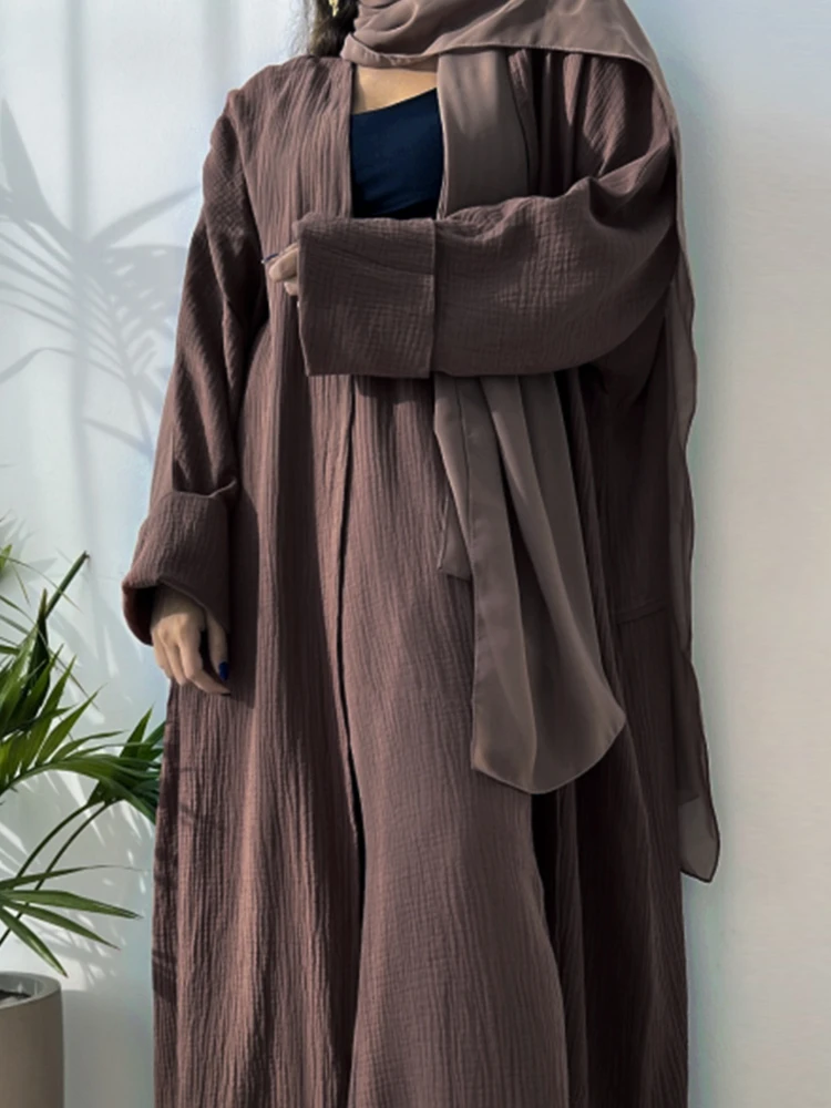 Abayas deux pièces pour femmes musulmanes, ensemble assressenti, robe décontractée, cardigan à manches longues, pantalon monochrome, jambe droite,