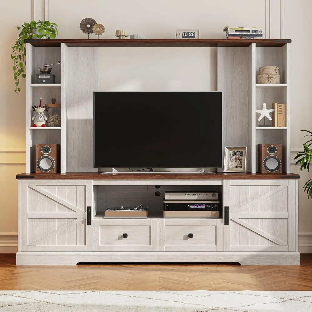 Wood TV Stand,Wall Unit Entertainment Center with Ample Storage Space and Adjustable Shelves