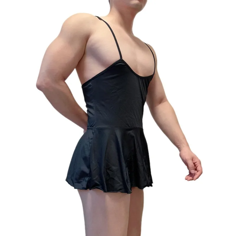 Men's solid color simple men's nightdress adjustable suspender backless dress home casual CMF085