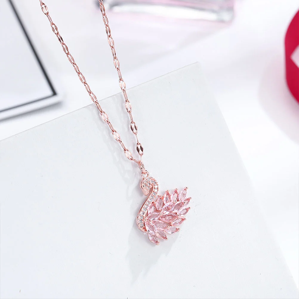 Zircon Necklace Neck Decoration Elegant Neck Chain Swan Shaped Necklace Neck Jewelry Pink