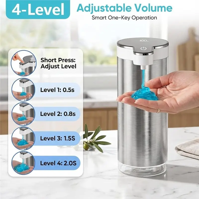 Best-Automatic Touchless Hand Soap Dispenser, 11.8 Oz/350 Ml Stainless Steel, 4-Level For Kitchen Bathroom