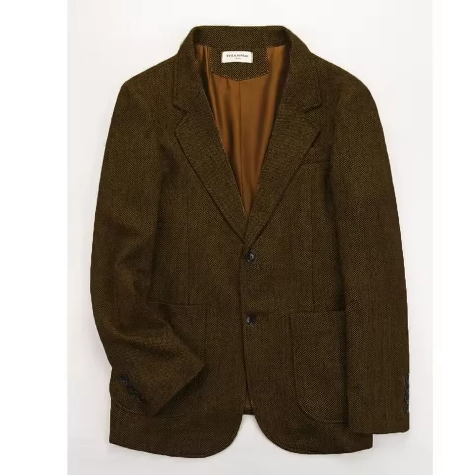 الرجعية البريطانية تويد الرجال سترة السترة متعرجة الصوفية البني دعوى نمط الخريف والشتاء سليم صالح الرجال الفاخرة البدلات الرسمية