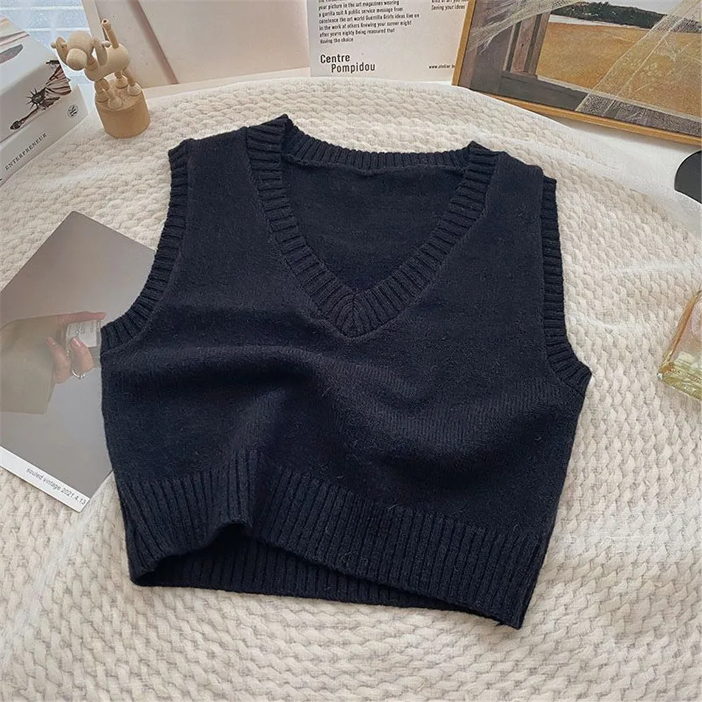 2024 Korean Preppy Style Fashion Ladies Knitwear Autumn Leisure Girls Sweater Vests Women Classic Cropped Pure Slim Basic New