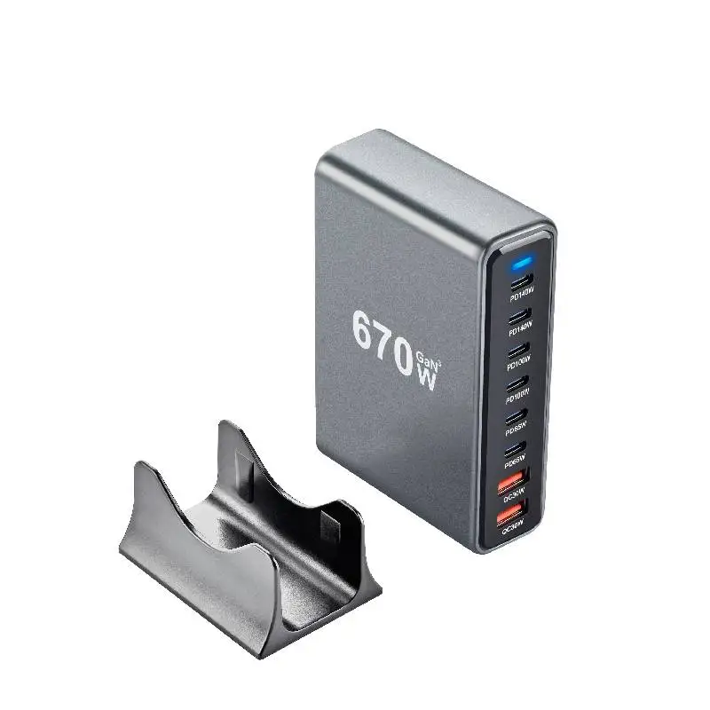 

NEW 670W GAN Fast Charger USB C 6C2A Multi-Port Usb Charger Head 8-Port Fast Charging High-Power Desktop Charging Station