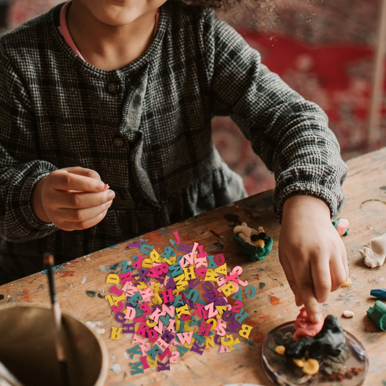 

200pcs Wooden Alphabet Slices Diy Craft Kit Letter Wood Chips For Birthday Christmas Party Decoration Decorative