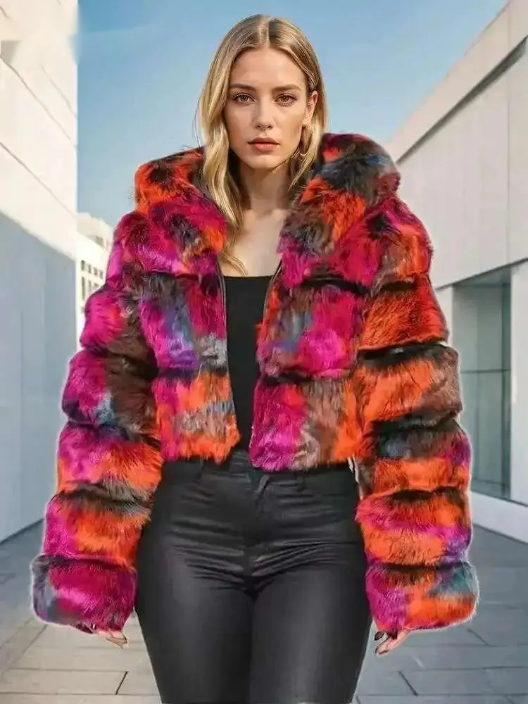 

Coat Fashion Faux Fur Coat Women's Hooded Covered Bickle Long Sleeve Loose Thick Warm Plush Jacket Winter 2026 New NKY9