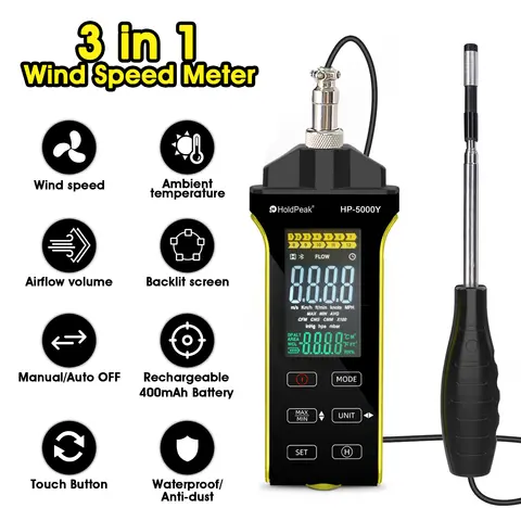 3-in-1 디지털 풍속계-HVAC 풍속계 텔레스코픽 프로브, USB 데이터 내보내기, 온도 및 습도가 포함된 열선 풍속계