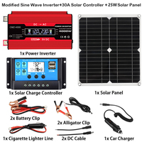 Solar System Combination 4000W Inverter 30A Controller 25W Solar Panel 12V to 220V/110V Power Generation Kit for Phone Camping