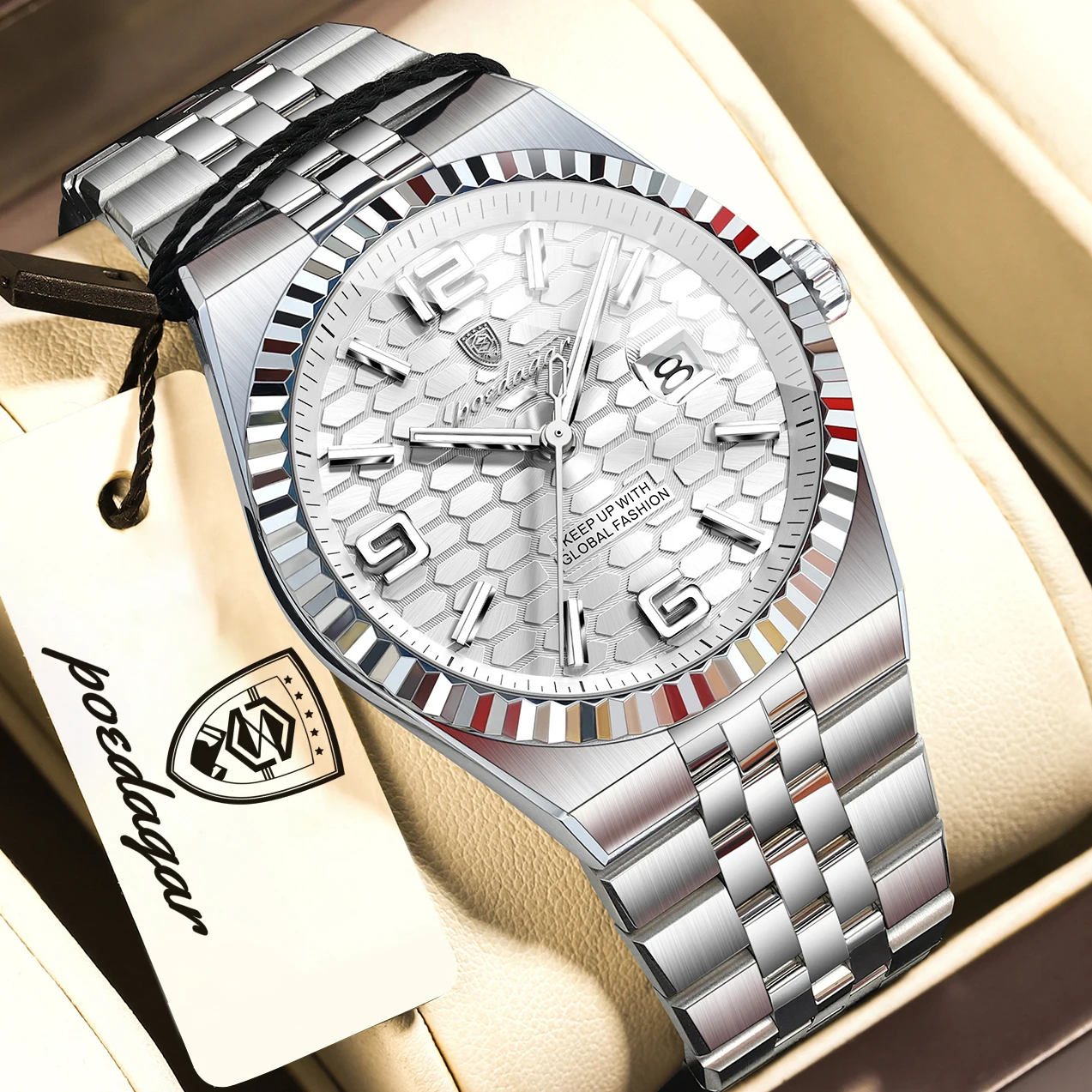 POEDAGAR Modische Herrenuhr Wasserdicht Leuchtend Datumsanzeige Luxuriöse Männeruhr Edelstahl Quarz Business Herrenuhren Reloj Hombre