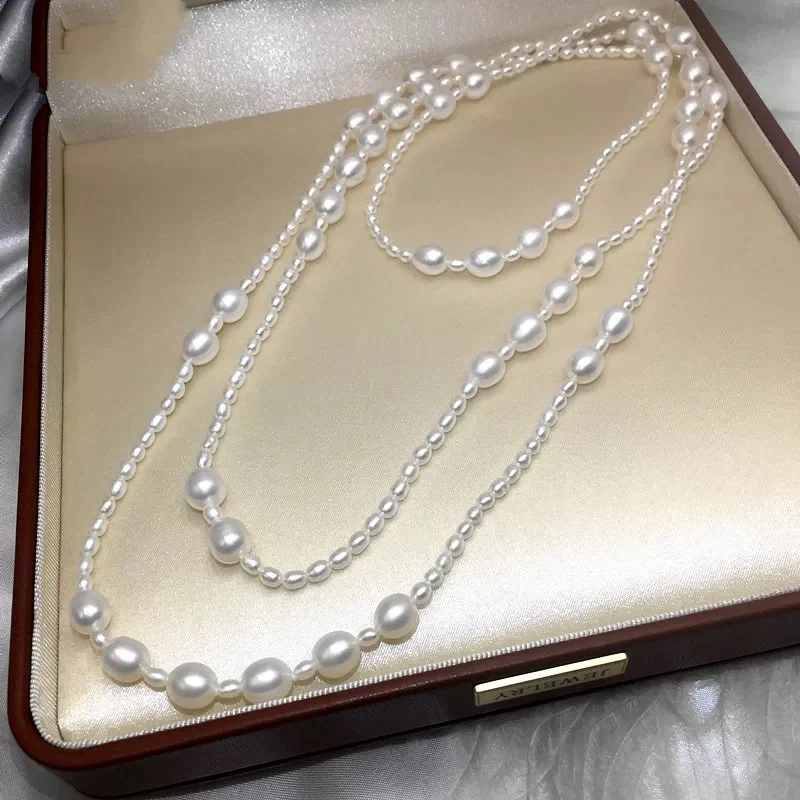 New long natural freshwater pearl necklace Sweater necklace 120cm Women's Gift Banquet party Wedding luxury Original Design X746