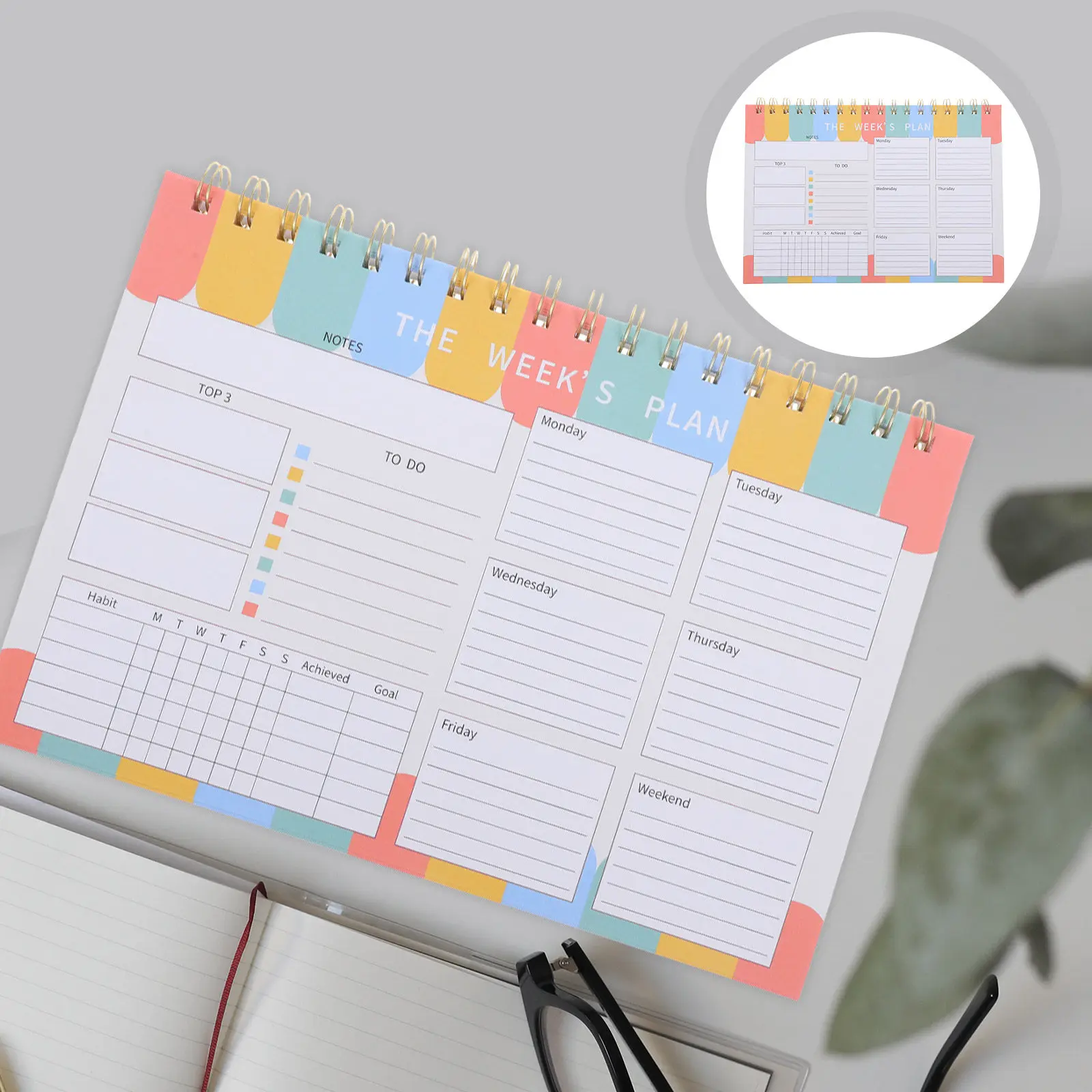

Spiral Bound Weekly Planner Notebook with Twin Wire Binding and Elegant Paper Cover for Office Home School Daily Task Management