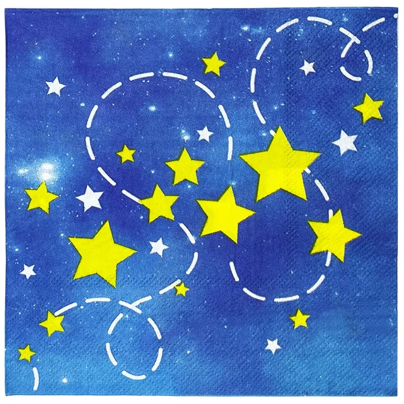 Servilletas de papel desechables, manteles individuales decorativos para fiesta de cumpleaños de niños, estrellas amarillas, cielo azul, 10/20 piezas/Pac, 33x33cm