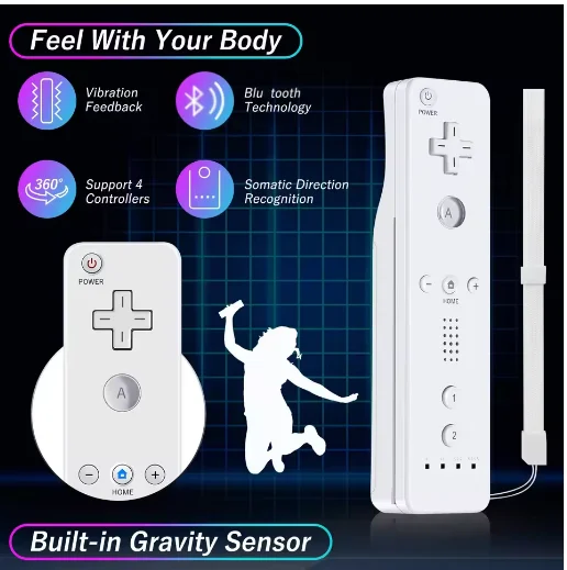 Straight Handle Remote Control Gamepad Wireless With Silicone Case Compatible For Nintendo Wii Controller