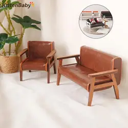 1:12 Dollhouse Miniature Sofa Leather Sofa Single/Double Chair Furniture Model Living Room Decor Toy Doll House Accessories