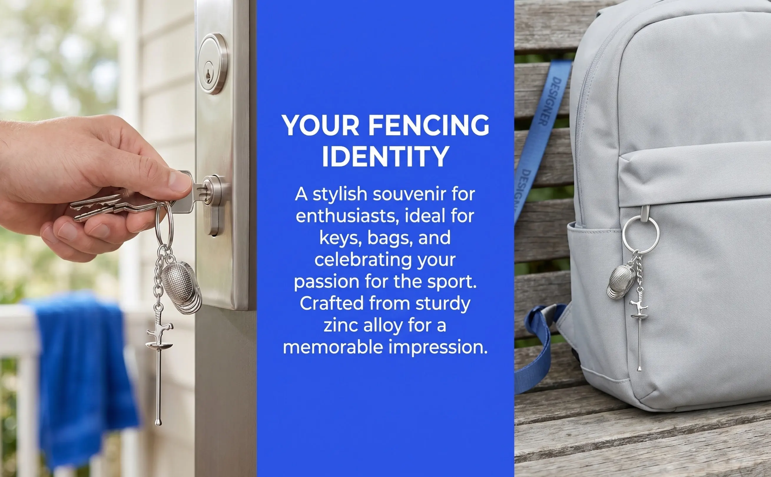 Fencing Keychain Metal Creative Sports Key Pendant Hanging Decoration Backpack Pendant Decorative Key Ring Souvenir for Fans