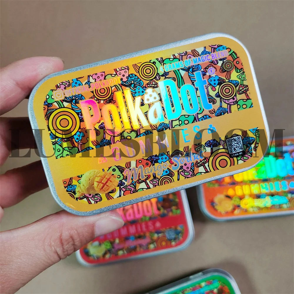 Polkadot Empty Storage Gummies Box Tinplate Cans 400mg Reuseable Flip Top Cover Metal Container Sticker Kit Customized