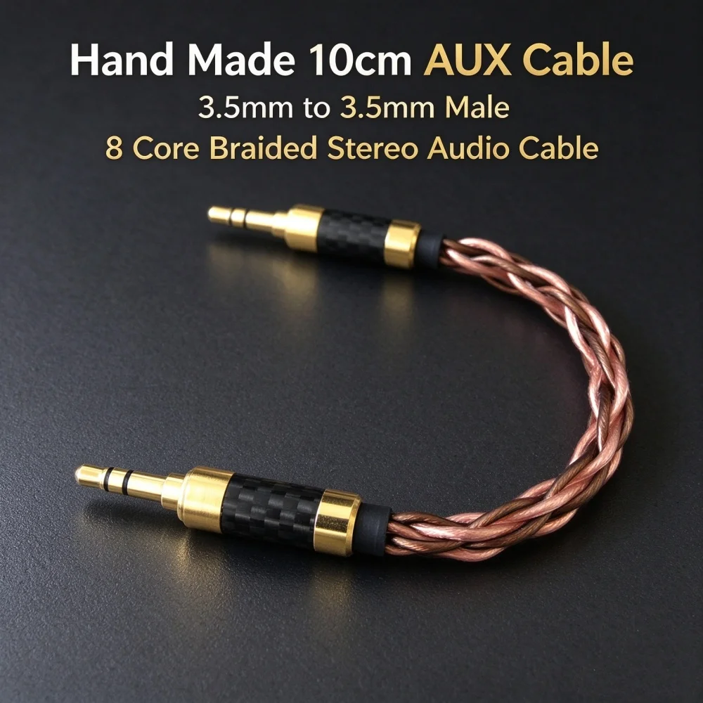 Hand Made 10cm AUX Cable 3.5mm to 3.5mm Male 8 Core Braided Stereo Audio Cable For Sony Ibasso Fiio Amplifier MP3 Music Player