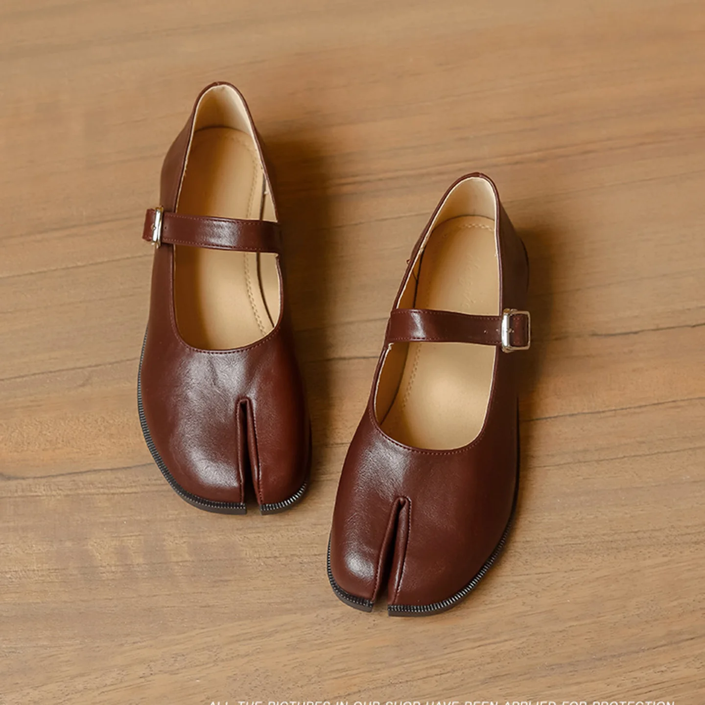 Nuevos zapatos planos con punta dividida para mujer, de cuero de calidad, estilo Mary Jane, estilo japonés, zapatos planos tipo Trotters, con correa en el tobillo, estilo Tabi, mocasines estilo ninja, suela suave
