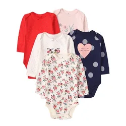 Bebê Meninos e Meninas Macio Manga Longa Algodão Bodysuit, corpo recém-nascido, roupas de criança, moda, outono, 5 peças por conjunto