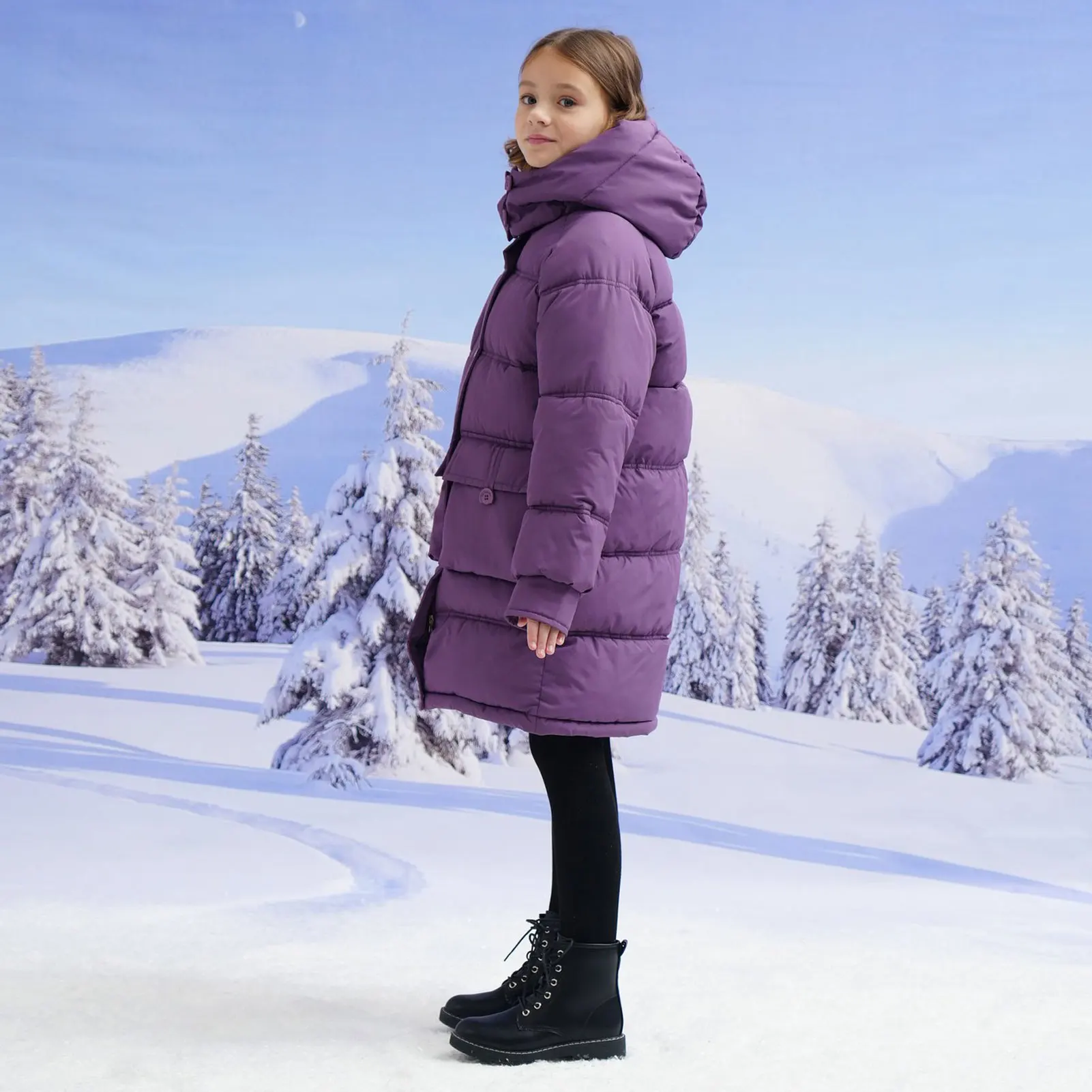 Longstyle Girls Winter Coat,Hooded Loose Outwear,Warm Children's Down Cotton Overcoat,Windproof Puffer Jacket,Kids Quilted Parka