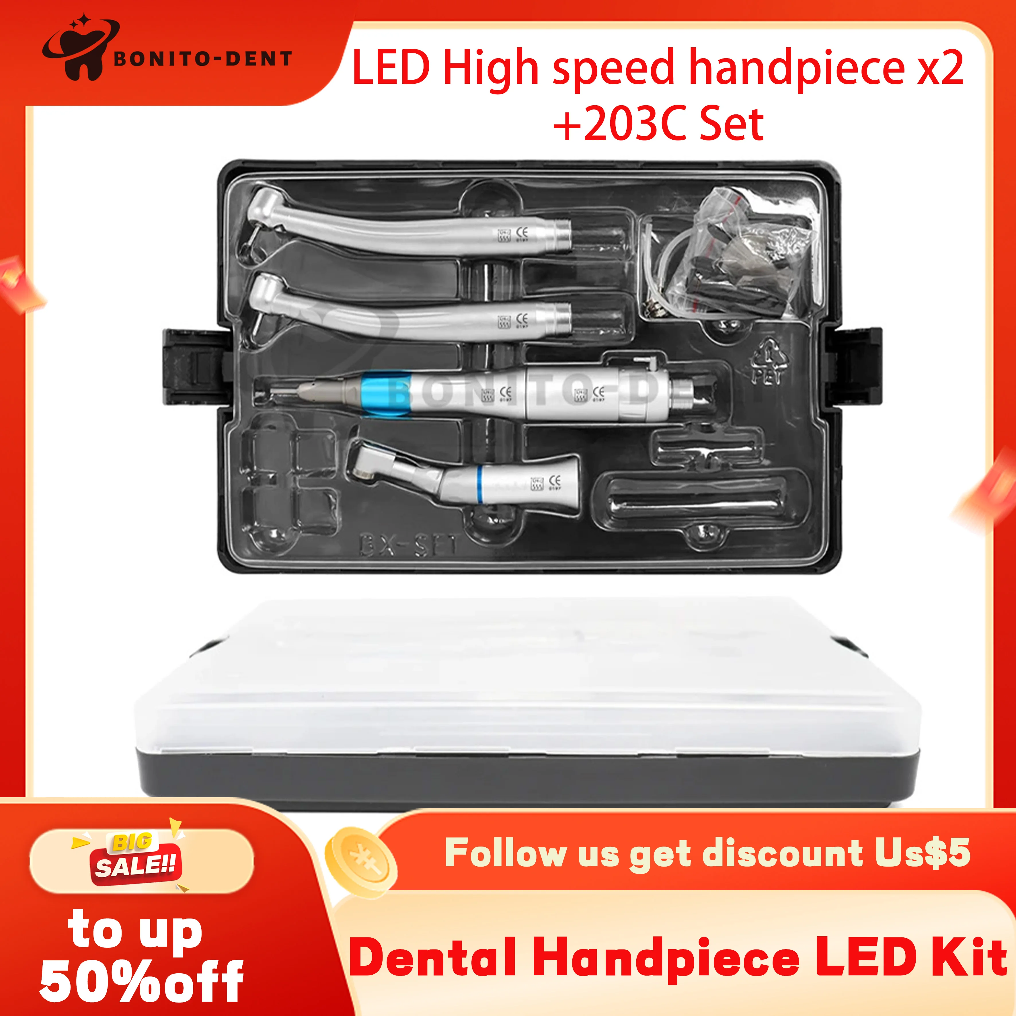 Dental E-Generator LED High & Low Speed Handpiece kit Straight Contra Angle Air Turbine 2/4 Hole M4 / B2 Whole kit tool